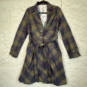 Salt & Pepper Plaid Wool Trench Coat Grunge Dark Academia Muted Whimsigoth